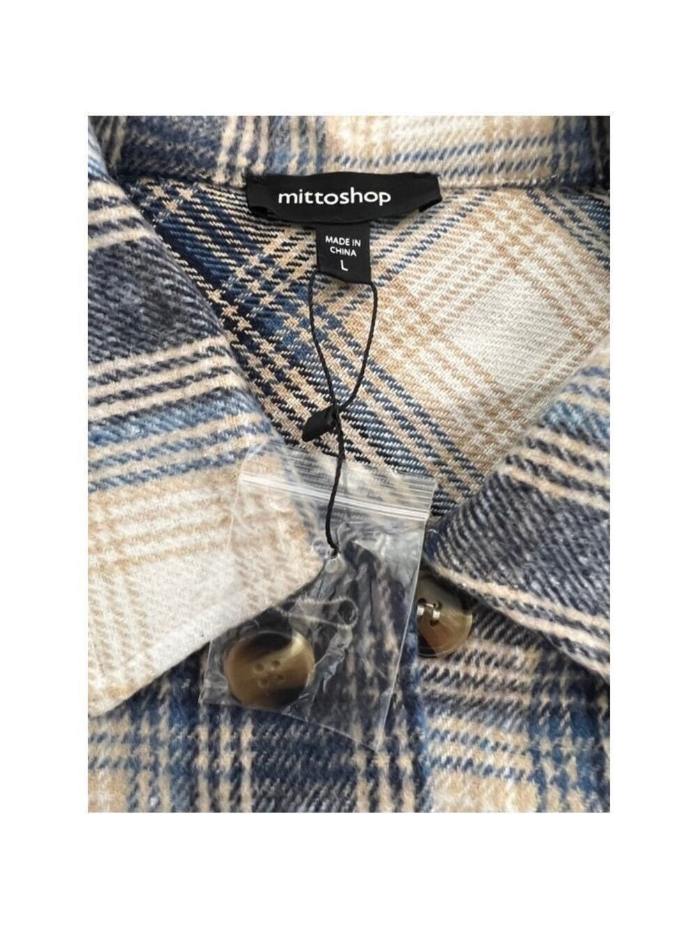 Women's Mittoshop Plaid Shacket L Blue White - Picture 4 of 9
